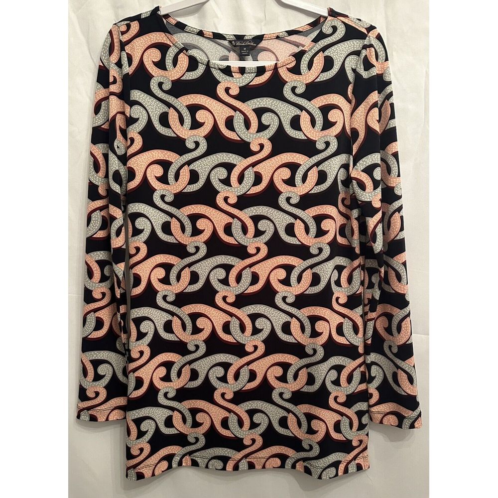 Brooks Brothers‎ Navy Blue Peach Abstract Geometric Print Tunic Top Blouse